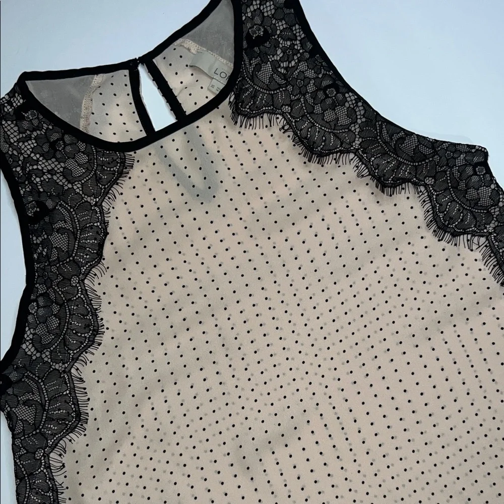 LOFT Black and Cream Polka Dot Lace Top - Picture 4 of 8